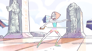 Pearl é a mais delicada e graciosa do time e ainda sim é uma guerreira como todas as outras gems.