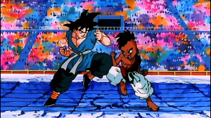 Ah, a boa e velha arena do torneio de Artes Marciais, nao havia cenário mais icônico para Goku travar a sua ultima batalha na série.